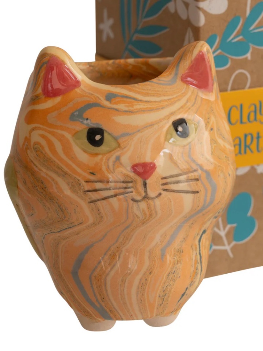 Lucuma Cat Vase Orange and Purple Swirl Watercolor Retro Succulent Vase
